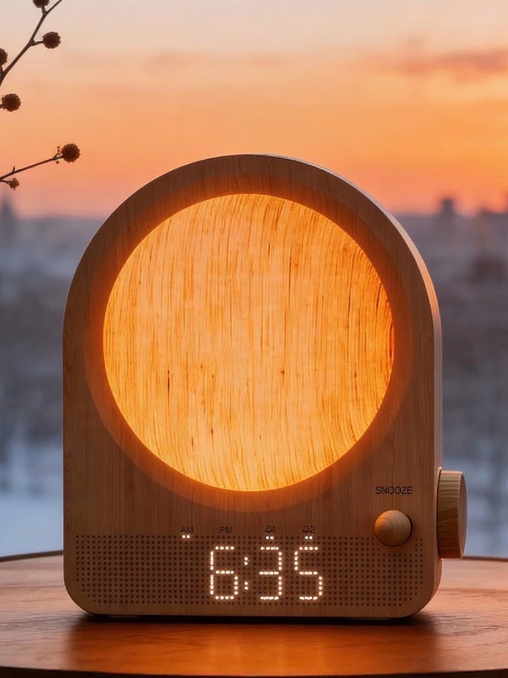 Wooden Sunrise Alarm Clock with DWooden Sunrise Alarm Clock with Digital Display